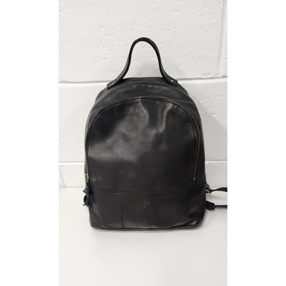 Margot 100% Genuine Leather Black Backpack, Zipper Closure, Various Compartments